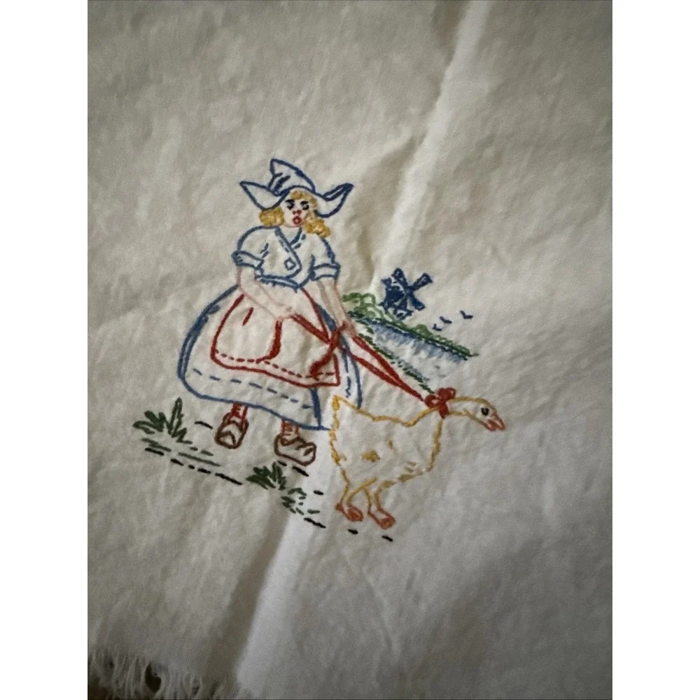 TABLECLOTH vintage hand EMBROIDERED Dutch Milk Maid 51